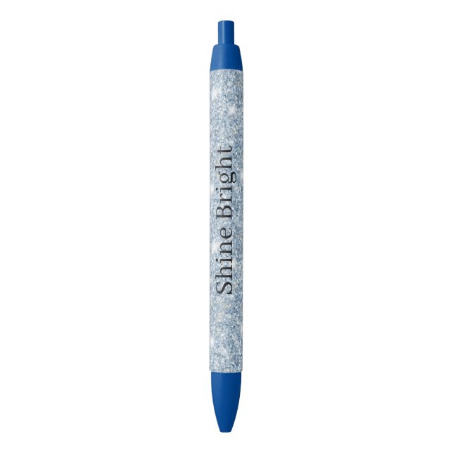 Light Sky Blue Glitter Birthday Black Ink Pen (Front Vertical)