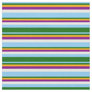 Light Sky Blue, Green, Orange, Purple & Mint Cream Fabric