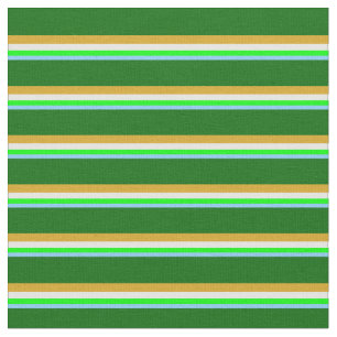 Light Sky Blue, Lime, White, Goldenrod, Dark Green Fabric