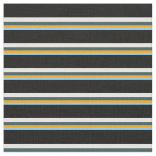 Light Sky Blue, Orange, Slate Grey, White & Black Fabric