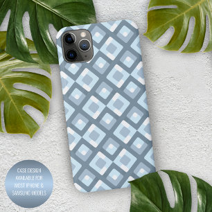 Light Slate Blue Grey Midcentury Squares Pattern iPhone 15 Plus Case