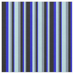 Light Slate Grey, Powder Blue, Blue & Black Lines Fabric