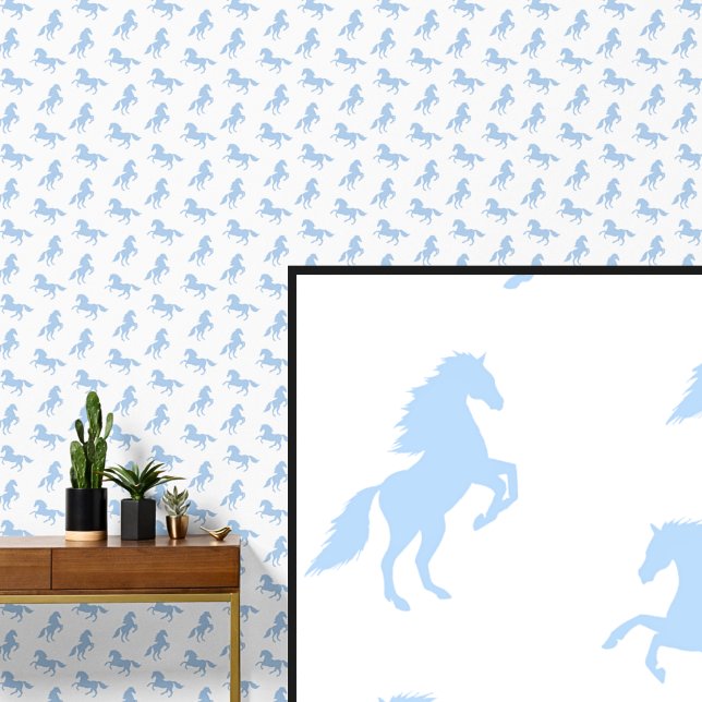Light Soft Blue Horses on White Wallpaper (Creator Uploaded)