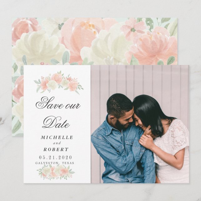 light spring floral Photo Save The Date Invitation (Front/Back)