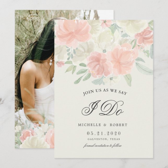 light spring floral Photo Save The Date Invitation (Front/Back)