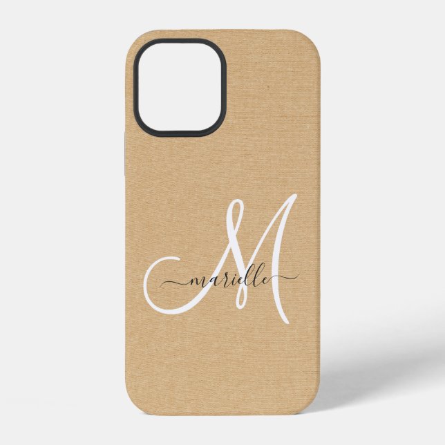 Light Straw Linen Monogram   iPhone Case (Back)