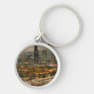 Light streaks from cars at night keychain