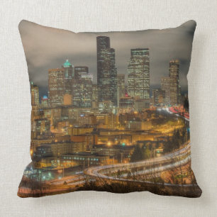 Light streaks from cars at night throw pillow