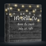 Light String on Black Wood Wedding Album Binder<br><div class="desc">Glowing string of lights on rustic black background for wedding album.
Names and wedding date can be changed.</div>