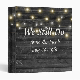 Light String on Black Wood Wedding Album Binder