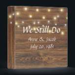 Light String on Wood Wedding Album Binder<br><div class="desc">Glowing string of lights on brown oak wood background for wedding album.
Names and wedding date can be changed.</div>