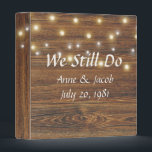 Light String on Wood Wedding Album Binder<br><div class="desc">Glowing string of lights on brown oak wood background for wedding album.
Names and wedding date can be changed.</div>