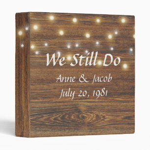 Light String on Wood Wedding Album Binder