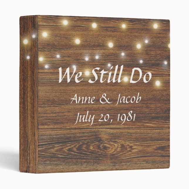 Light String on Wood Wedding Album Binder (Front/Spine)