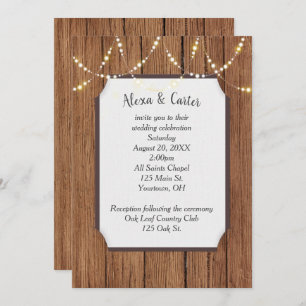 Light String On Wood Wedding Invite