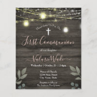 Light String Rustic First Communion Budget Flyer