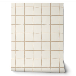 Light Tan Beige Grid Chequered Scandi Minimalist Wallpaper