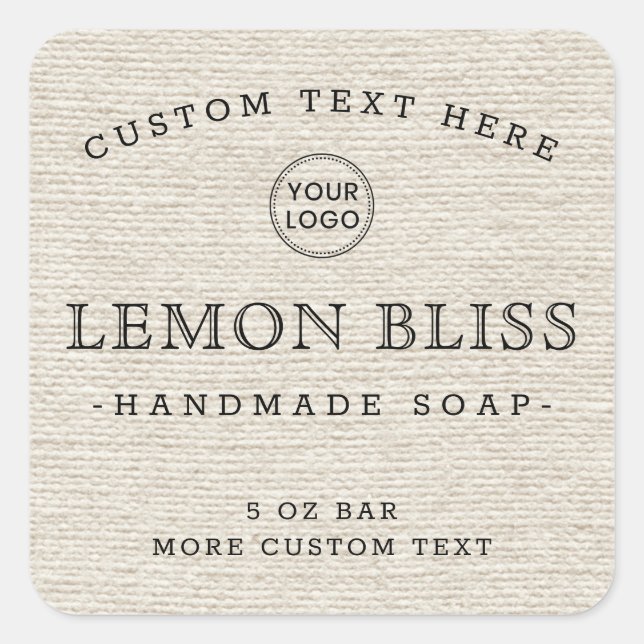 Light tan brown linen logo square product labels (Front)