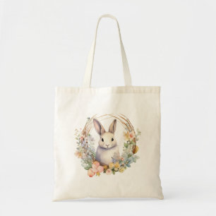 Light Tan Bunny Rabbit with Spring Flowers  Tote Bag