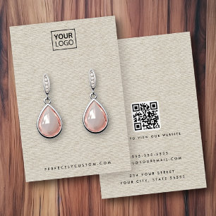 Light tan linen look logo QR earring display card