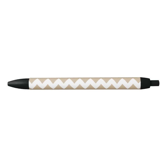Light Tan Retro Colourful Modern Chevron ZigZag Black Ink Pen (Front)