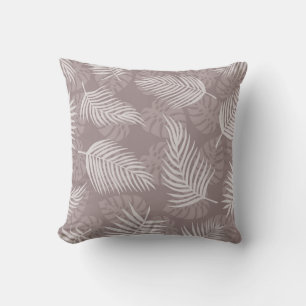 Light Taupe Brown Palm Leaves Decorative Pillow