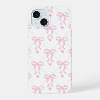 Light Tea Pink Bows on White iPhone 15 Case