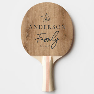Light Teak Wood Hand Written Family Name Ping Pong Paddle