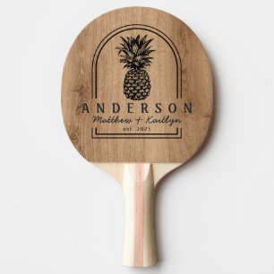 Light Teak Wood Pineapple Wedding Arch & Name Ping Pong Paddle