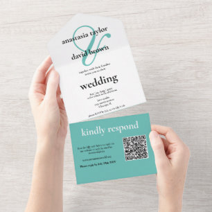 Light Teal Ampersand QR Code   All In One Invitation
