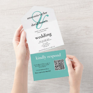 Light Teal Ampersand QR Code   All In One Invitation