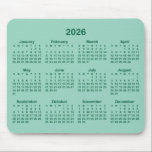 Light Teal and Hunter Green 2026 Calendar Mouse Pad<br><div class="desc">Looking for a sleek and stylish way to keep track of your days? Check out this light teal and dark or hunter green 2026 calendar mousepad! It makes a great gift for anyone who loves to stay organized. Plus, it's a great way to show off your personality and make your...</div>