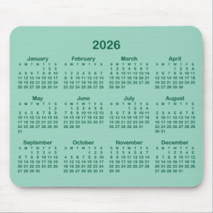 Light Teal and Hunter Green 2026 Calendar Mouse Pad