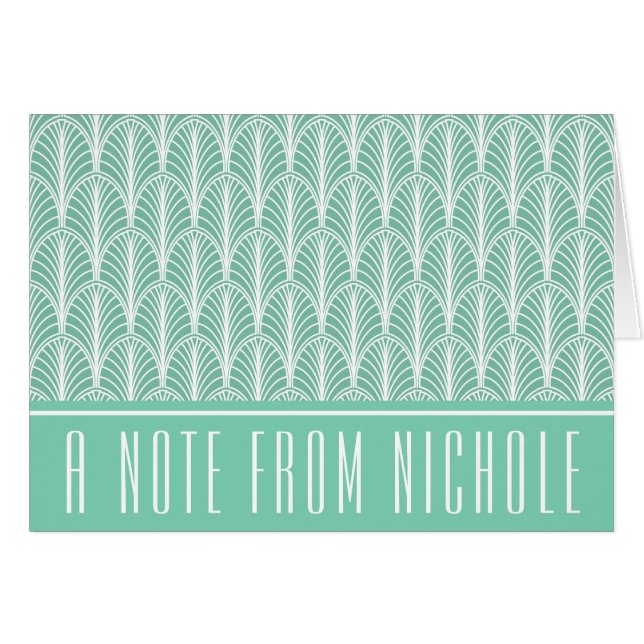 Light Teal and White Deco Palm Pattern Note Card (Front Horizontal)