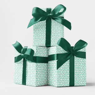 Light Teal and White Greek Key Pattern Wrapping Paper