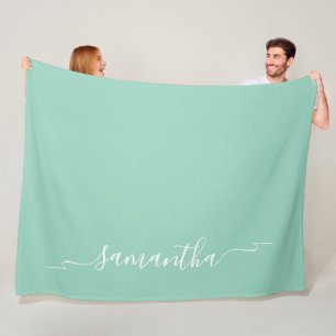 Light Teal and White Ribbon Swash Signature Name Fleece Blanket