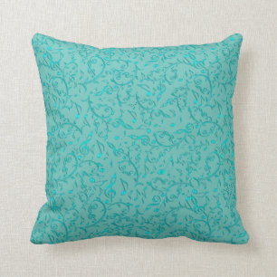 Light Teal Aqua Music Note Pattern Throw Pillow