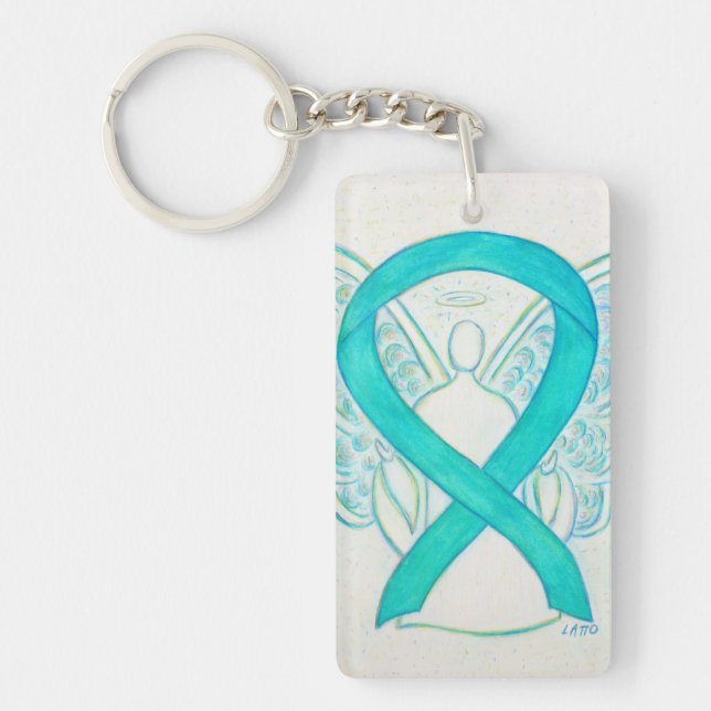 Light Teal Awareness Ribbon Angel Key chain (Front)