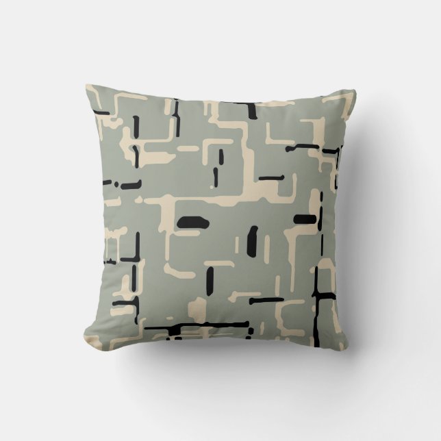 Light Teal Black Beige Modern Throw Pillow (Front)