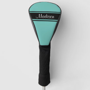 Light Teal Black Stripes Script Name Monogram Golf Head Cover