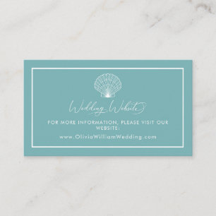 Light Teal Blue Beach Seashell Wedding Website Enclosure Card