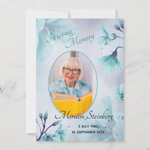 Light Teal Blue Flower In Loving Memory Photo Card