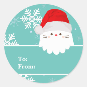 Light Teal Blue Santa Cat Christmas Gift To From Classic Round Sticker