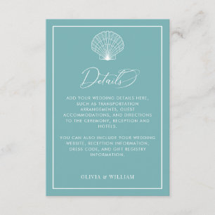 Light Teal Blue Seashell Beach Wedding Details Enclosure Card