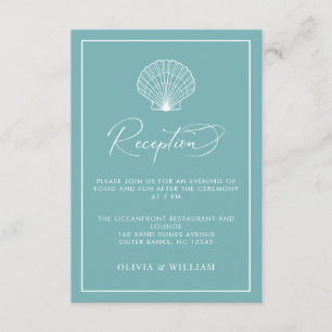 Light Teal Blue Seashell Beach Wedding Reception Enclosure Card