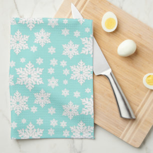 Light Teal Blue Snowflake Pattern Kitchen Towel