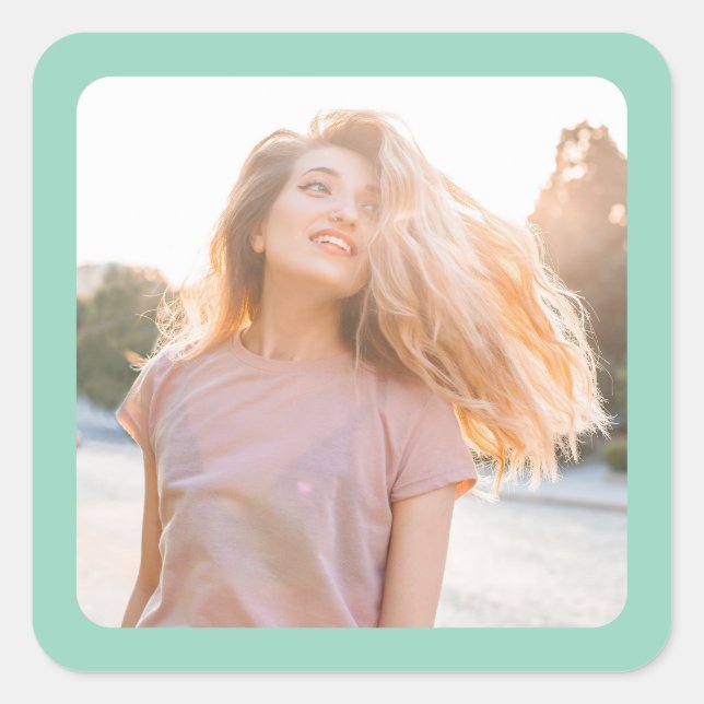 Light Teal Border Photo Square Sticker (Front)