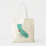 Light Teal California Wedding Welcome Tote Bag<br><div class="desc">A light teal map shape of the state of California with a red heart. You can create your own California wedding destination welcome bags for your guests. All of the colours are customizable on these wedding welcome tote bags. You can change the map shape, elegant calligraphy or modern text, and...</div>