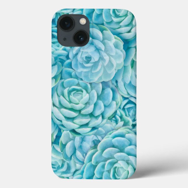 Light Teal Echeveria Succulents Pattern  Case-Mate iPhone Case (Back)
