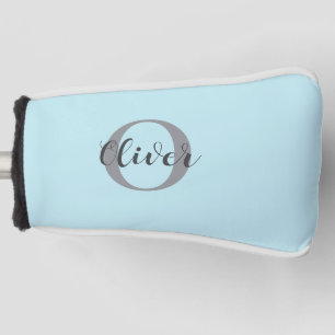 Light Teal Elegant Monogram Script Name  Golf Head Cover